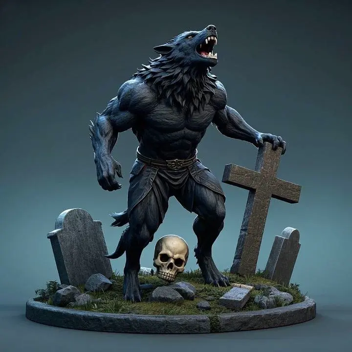 23  Werewolf Howling with Skull – 3D Model  magic