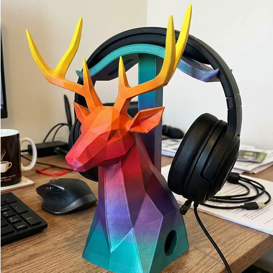 Geometric Deer Headphone Stand | Rainbow Desk Setup