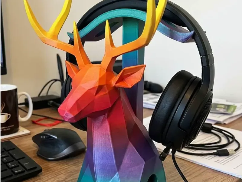 Geometric Deer Headphone Stand | Rainbow Desk Setup