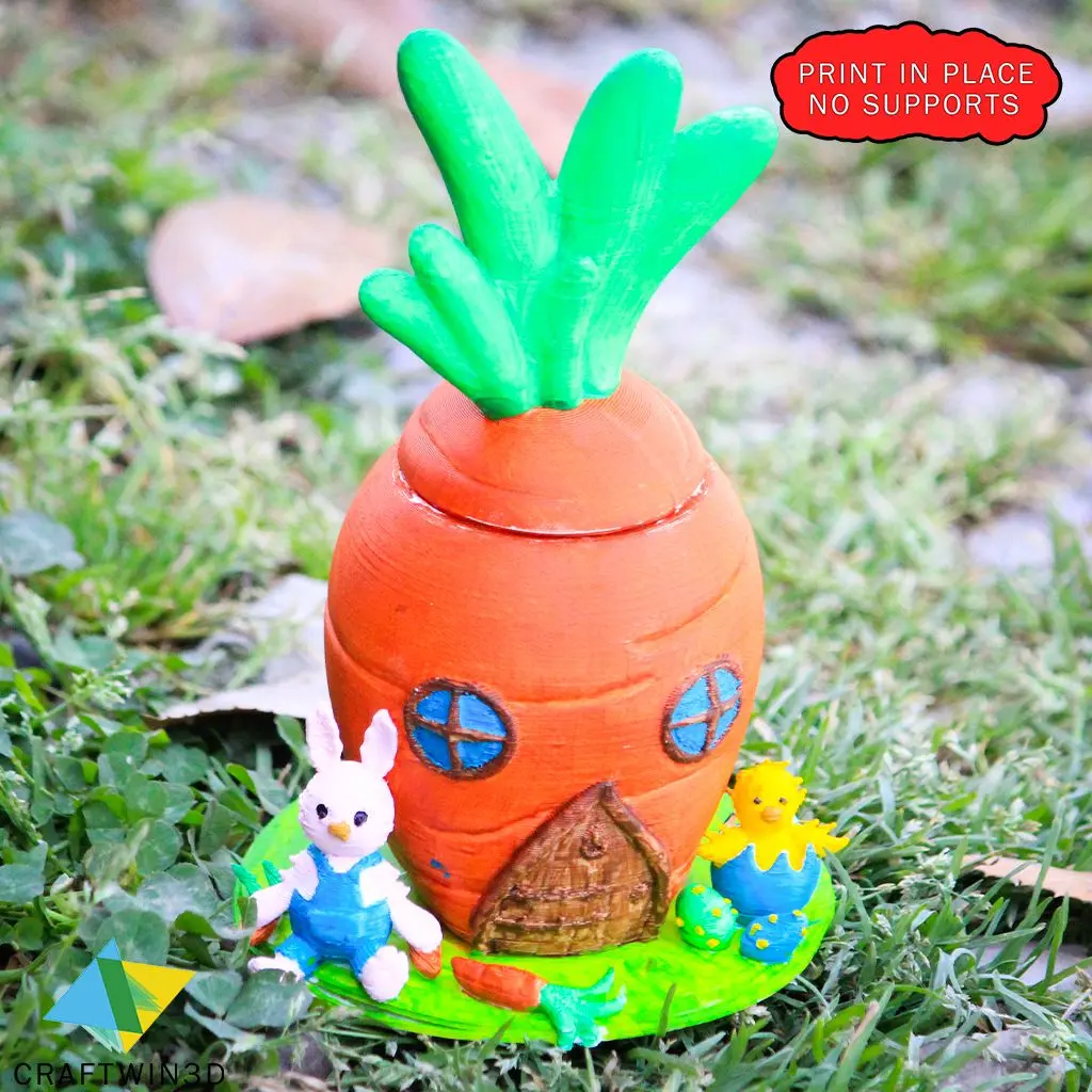 Bunny with open carrot container No supports required