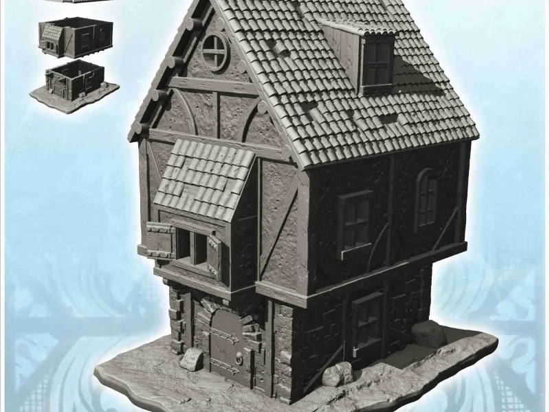 Kiremit çatılı, sarkan zeminli büyük ortaçağ evi