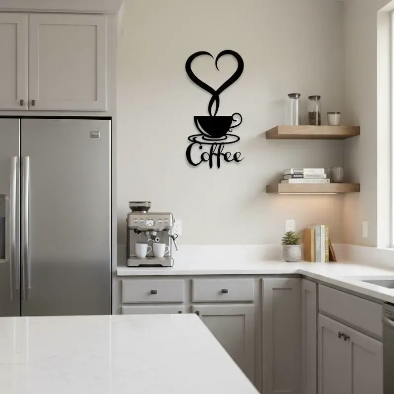 Coffee Heart Wall Art - Minimalist Kitchen Silhouette