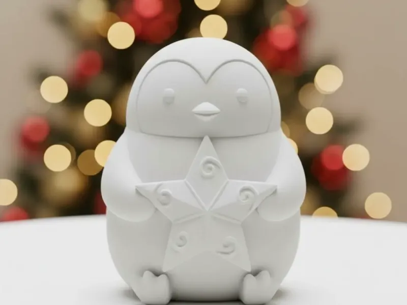 Premium Christmas Decor: Penguin Statue Holding Star
