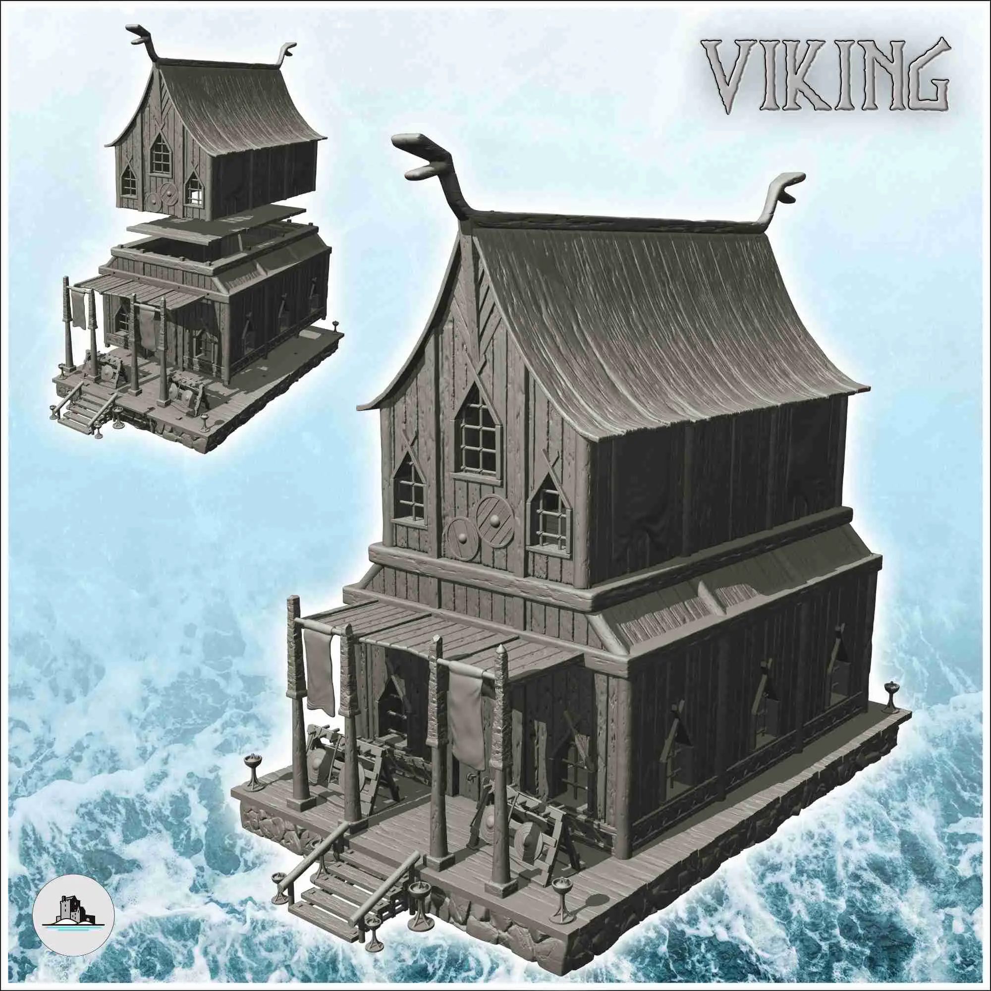 Armurerie viking avec plate-forme et colonnes en pierre (3) - décor