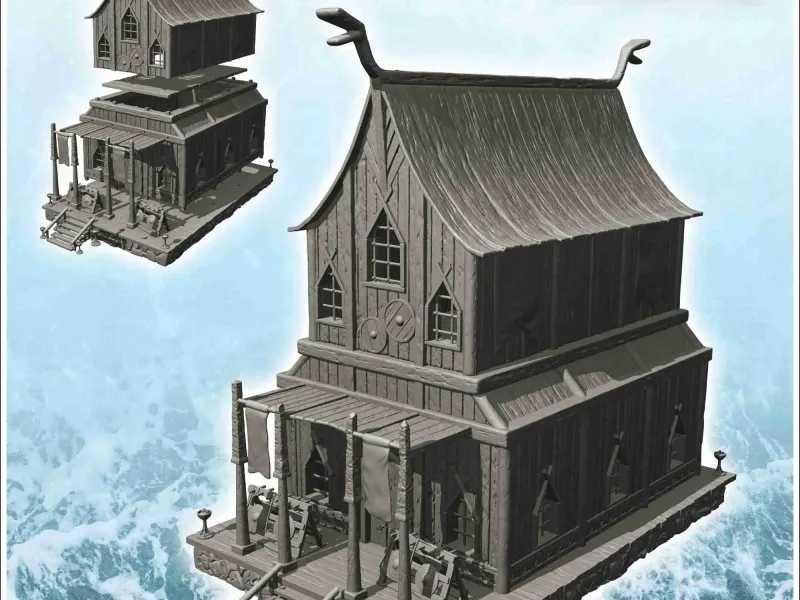 Viking armory with stone platform and columns (3) - scenery