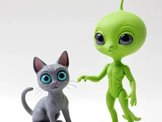 ALIEN AND CAT FIGURINE