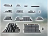 Set of ammunition depot accessories with shells, barrels, an-5
