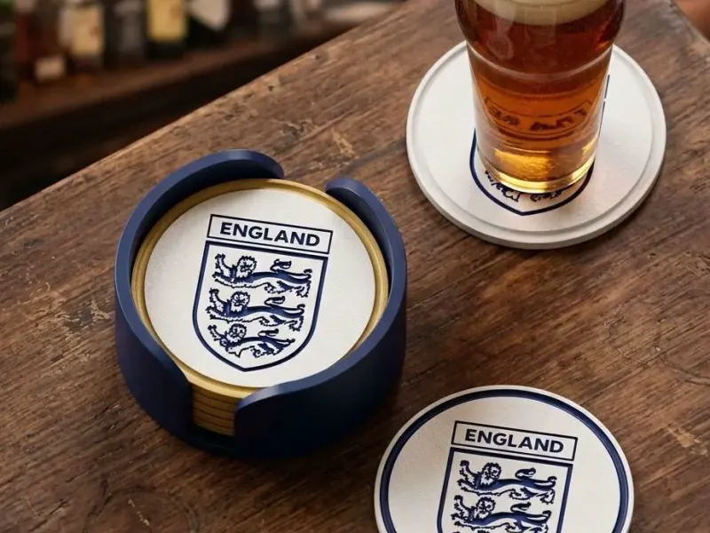 ENGLAND FOOTBALL LOGO COASTERS AND HOLDER