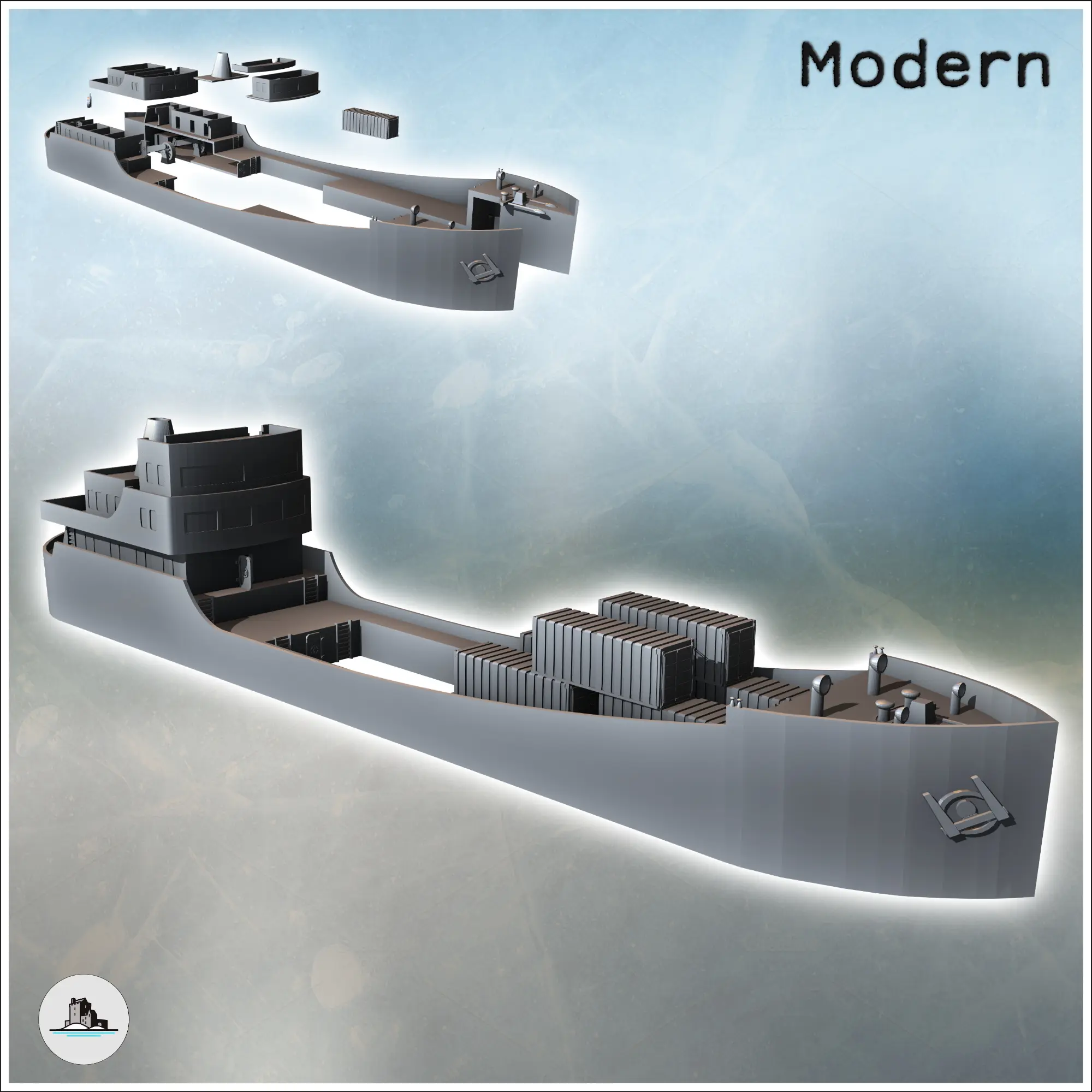 Large modern cargo ship with central cargo hold (7) - miniat