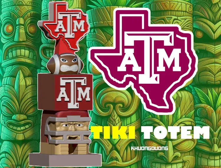 TIKI TOTEM - TEXAS A&M AGGIES statue - 3D PRINT - CNC - NCAA