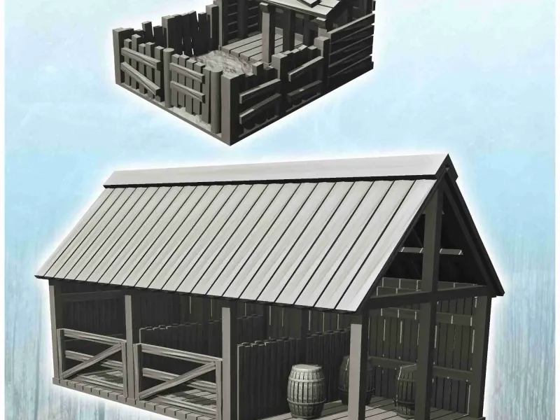 Set of two barns for farm animals and pigs (27) - miniatures