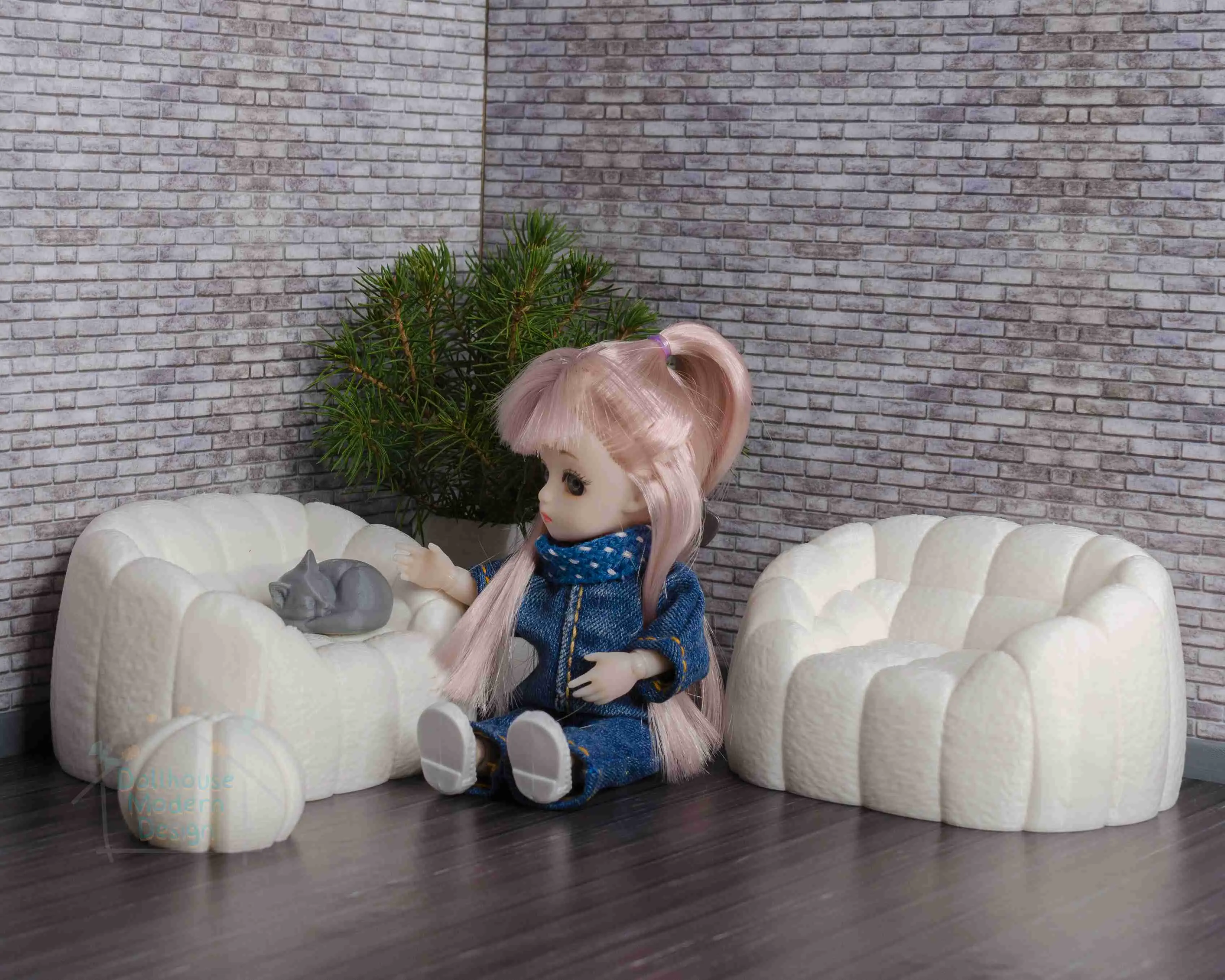 Modern dollhouse sofa 1:12 scale - miniature doll furniture.