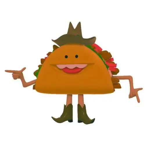 Cartoon Smiling Taco with Cowboy Hat and Boots 3D Model STL
