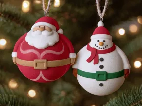 Santa & Snowman Ornament Set | 2 pcs Christmas Tree Decor