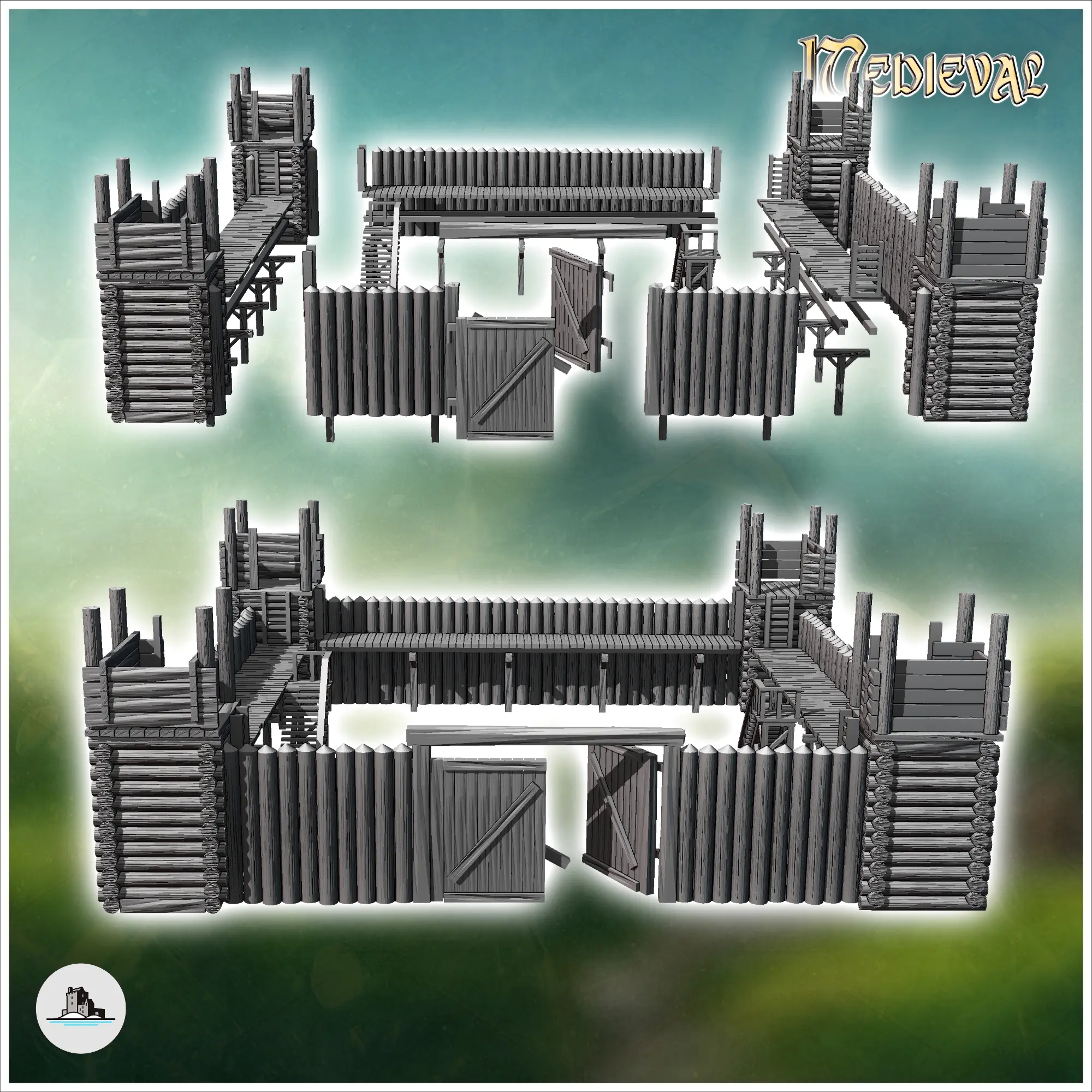 Architectural Models STL Download - Fortified outpost with log walls ...