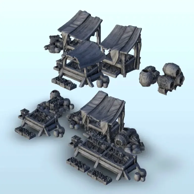 Elementos del mercado medieval - miniaturas warhammer mini RPG sce