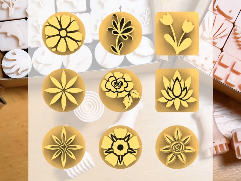 Set di timbri per argilla ceramica – Forme di fiori (9 timbri, 20 mm)