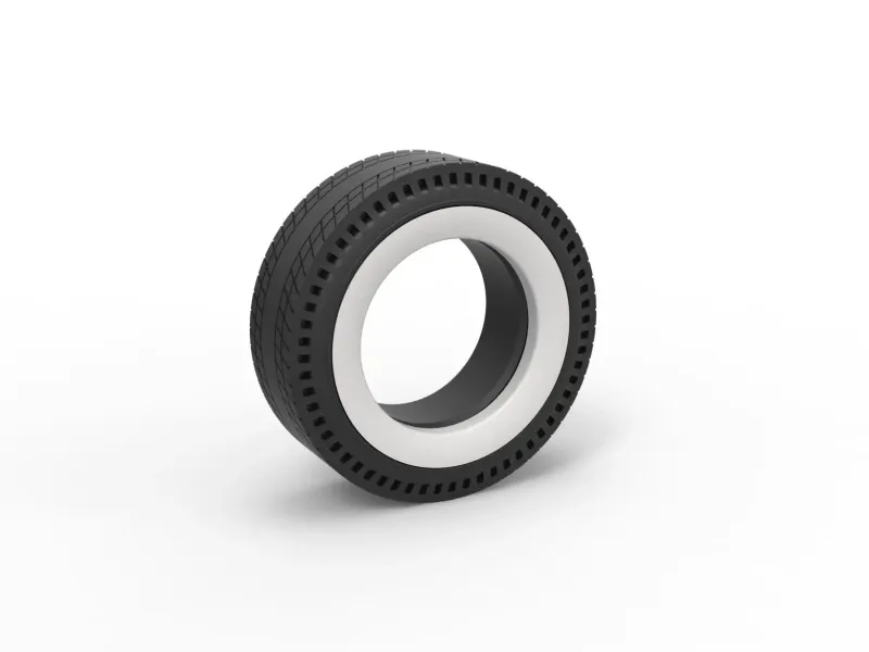 Whitewall rear tire of vintage dragster V8 Scale 1:25