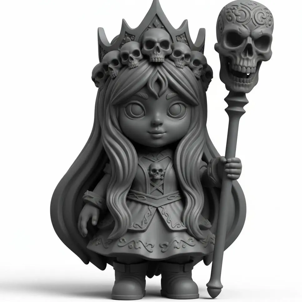 Skull Crown Sorceress – Dark Fantasy Chibi Queen Figurine