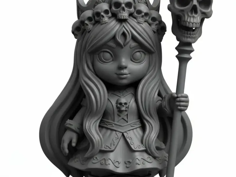 Skull Crown Sorceress – Dark Fantasy Chibi Queen Figurine