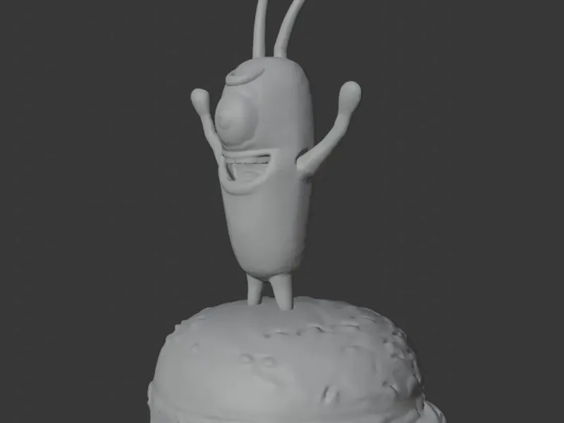 Tiny Villain on Burger – Plankton-Inspired Cartoon Figurine