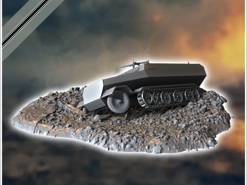 Vernietigd Duits Sd.Kfz. 251 half-track karkas in puin (6