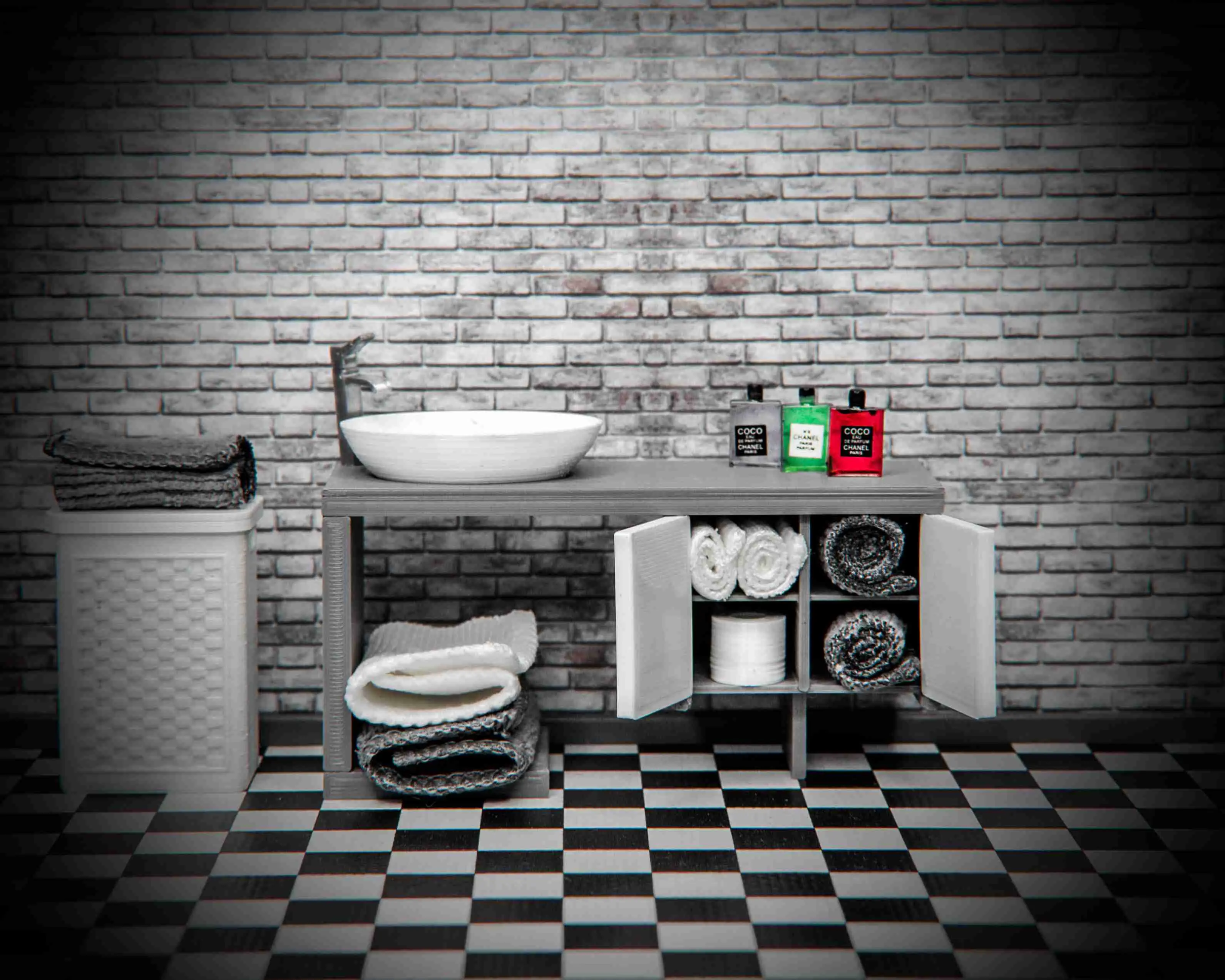 Miniature Bathroom Cabinet with Sink and Faucet 1:12 Scale