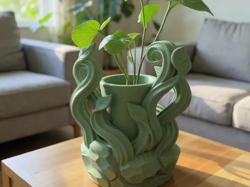 Vine Planter with Leafy Swirls