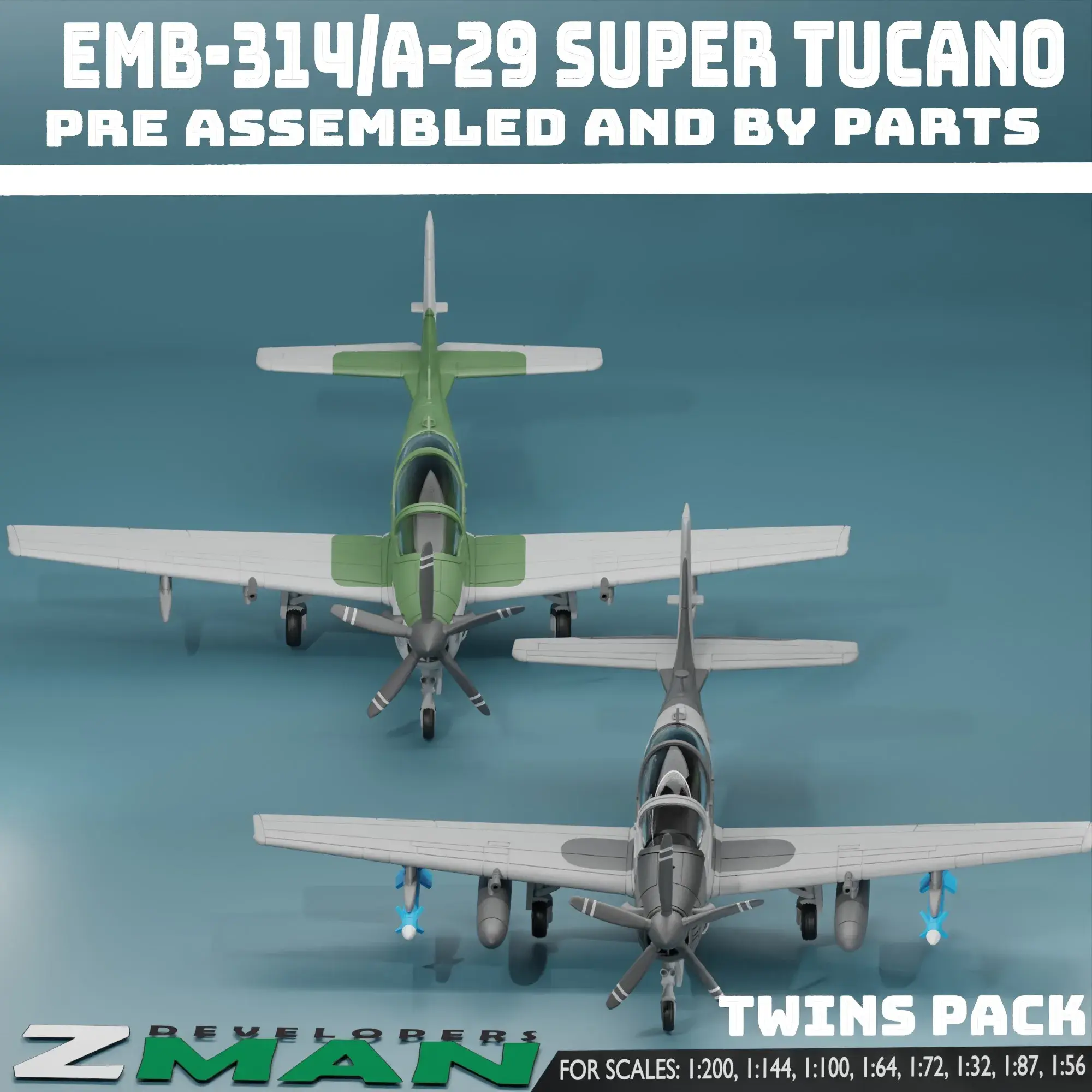 Drones & Aircraft STL Download - EMB-314 (A-29 SUPER TUCANO) TWINS