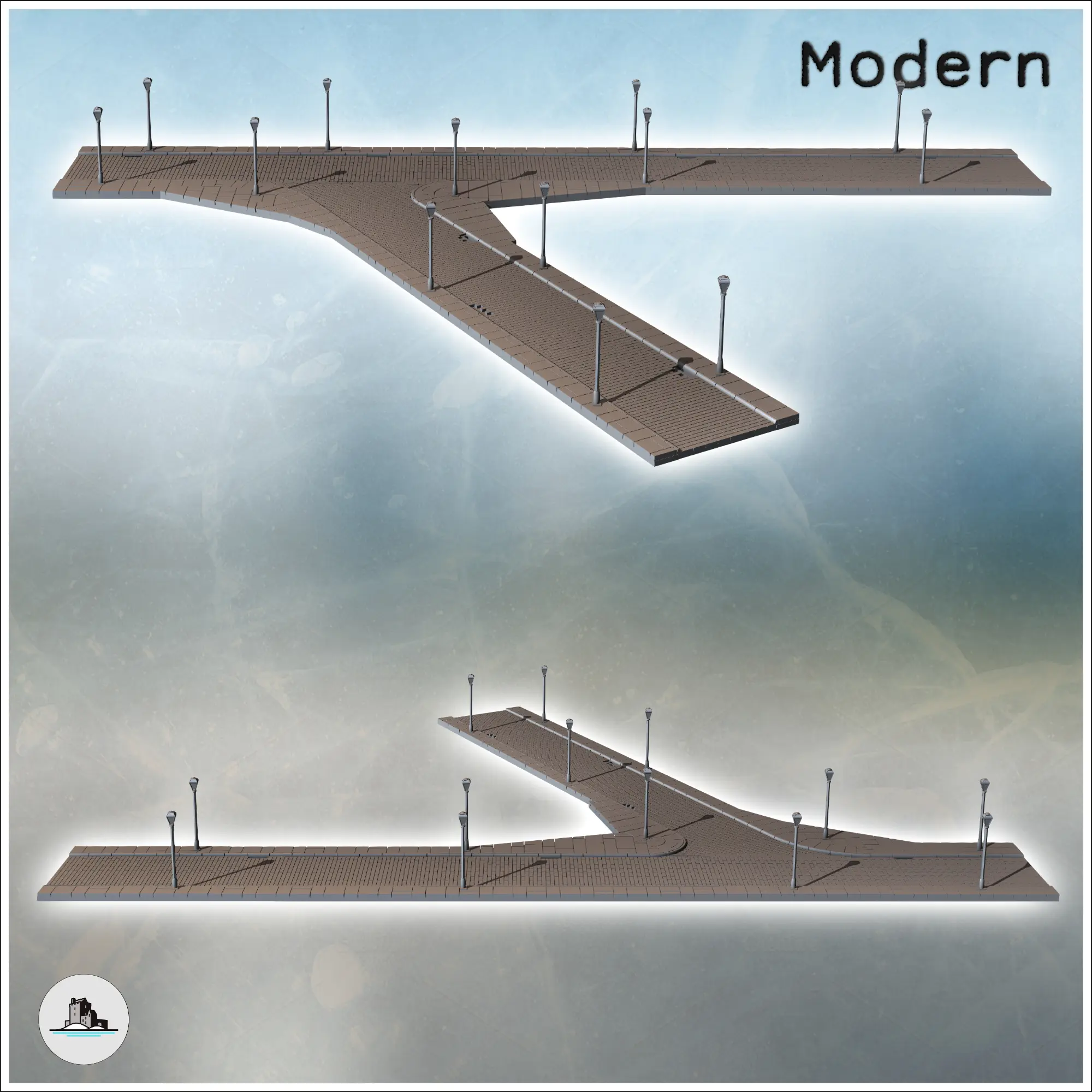 Set of modular paved streets with sidewalks and urban street