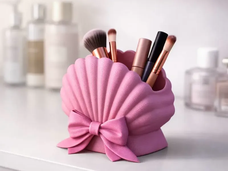 Shell Makeup Organizer | Bow Detail Cosmetic Brush Holder