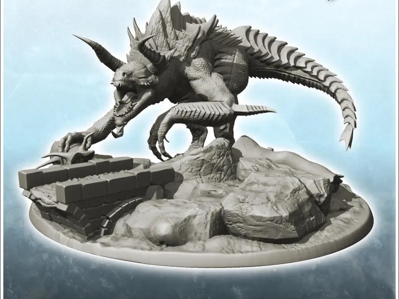 Dragon with double horns and crests on bridge - figure mini