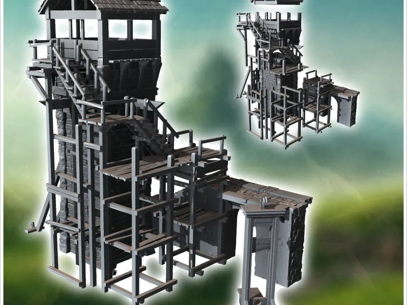Medieval stone tower and wooden staircase and guillotine (14