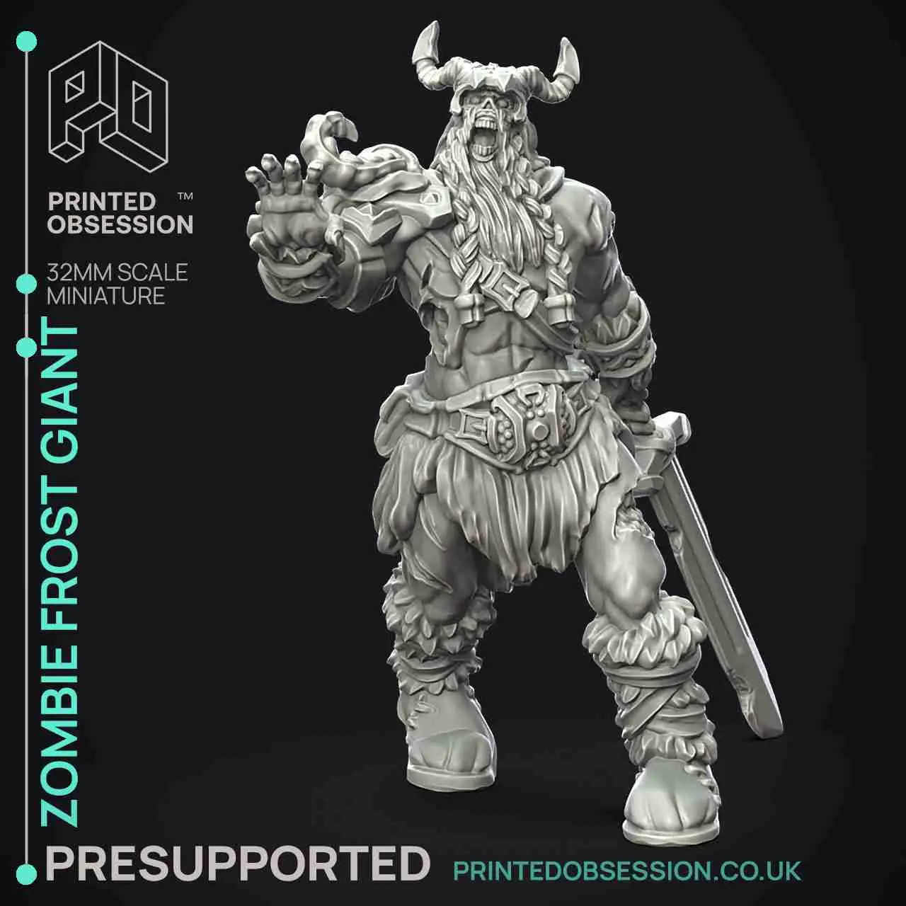 Zombie Frost Giant - Monster - PRESUPPORTED - 32mm Scale