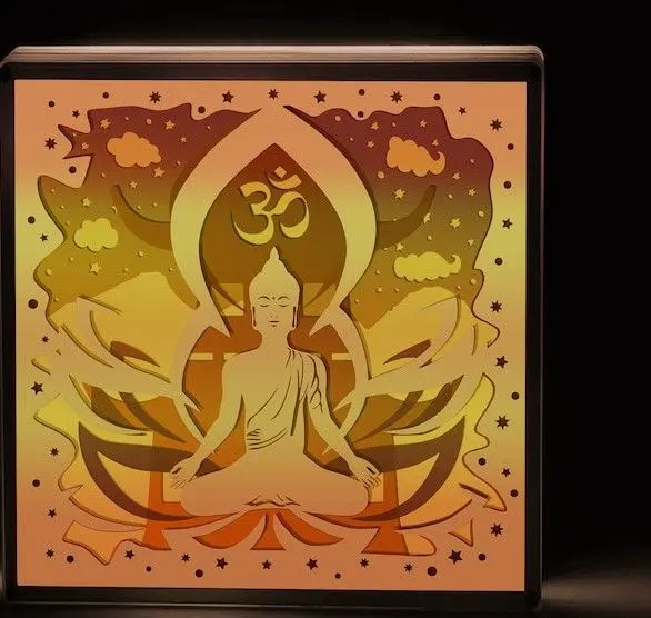 Buddha sitting in Meditation light box (shadow box)