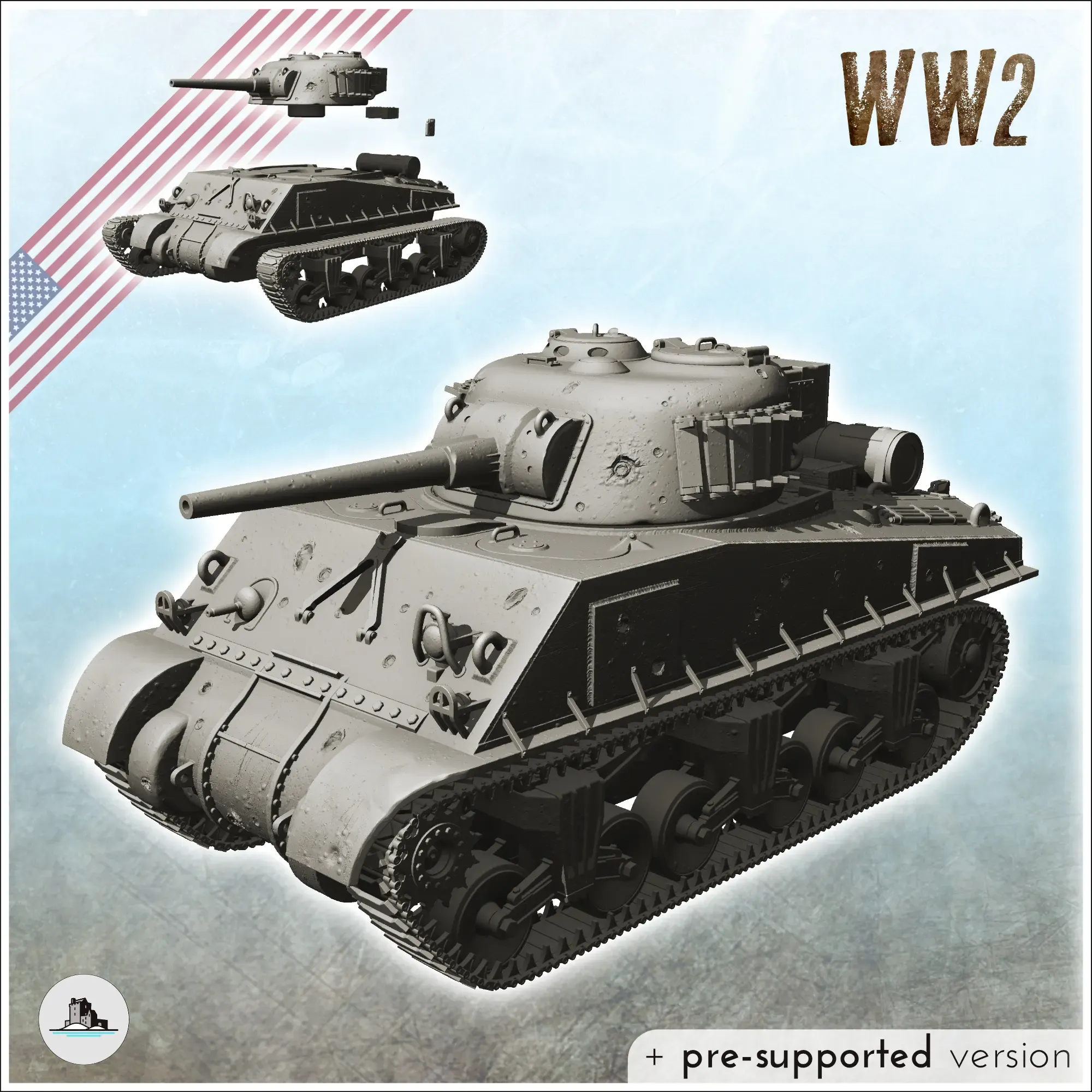 Sherman M4 - tank WW2 USA US Army Terrain figure diaroma