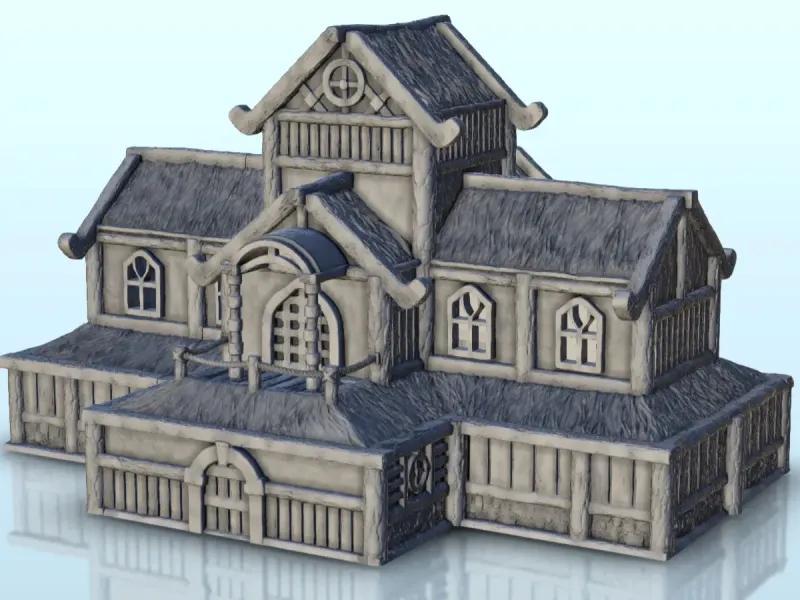 Large medieval palace with thatched roof and terraces (13) -