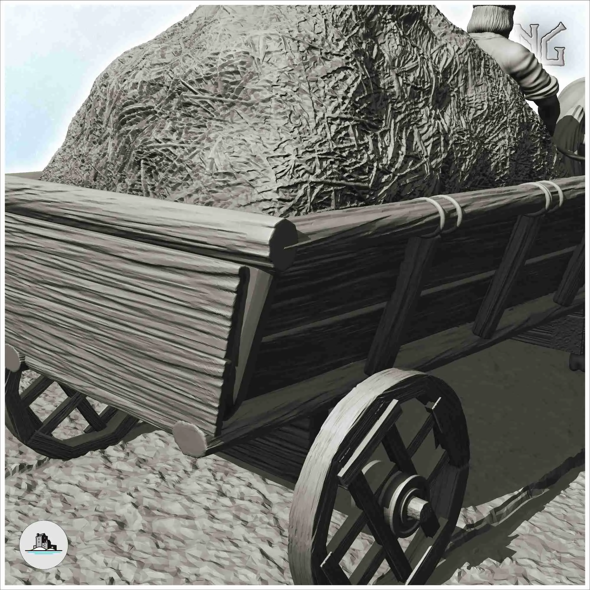 Carroça medieval com carga de palha (7) - cenário miniatura medieval
