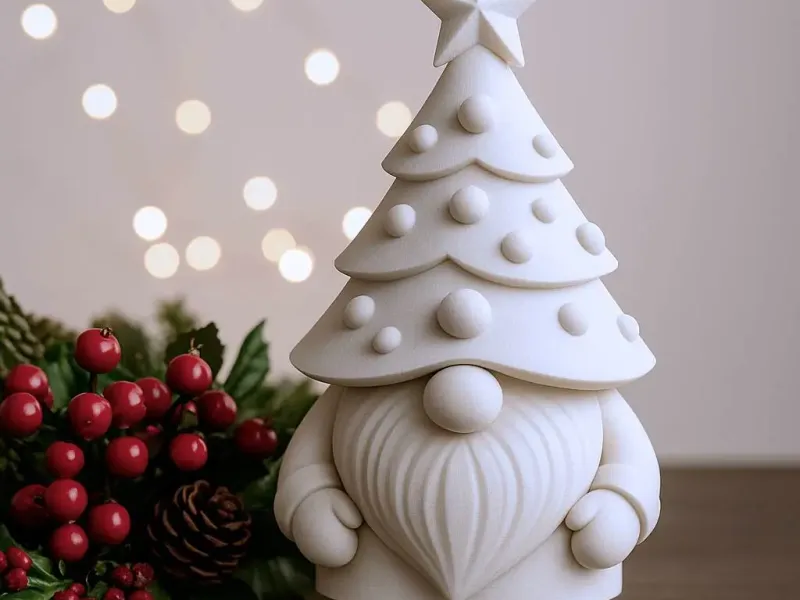 クリスマスツリーの帽子をかぶったノームのフィギュア | 華やかなホリデーデコ