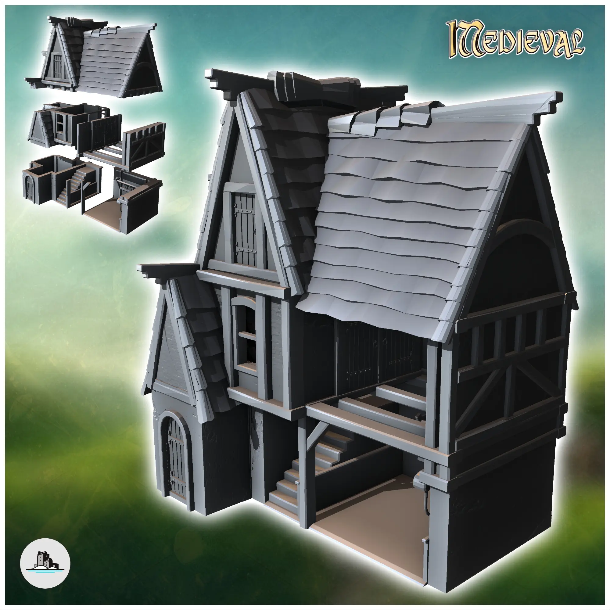 Casa medieval con granero interior abierto (11) - miniatur