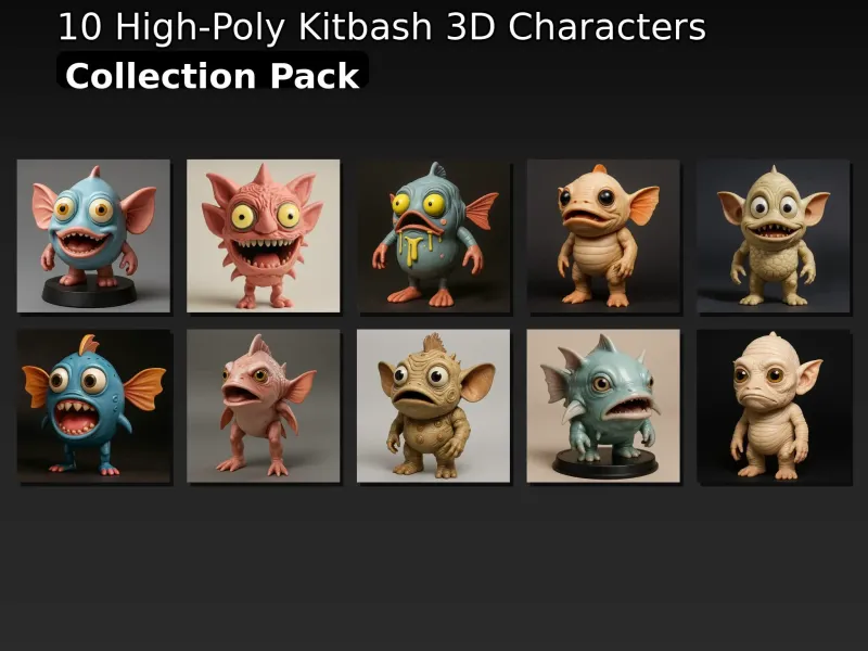 Sea Goblin Monsters – 10 High-Poly Kitbash Creature Pack
