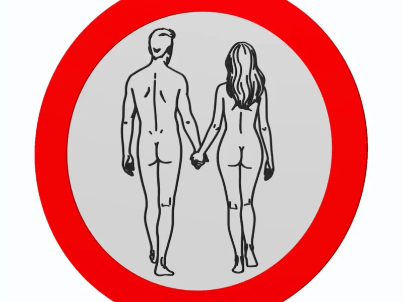 Nudism/Naked Walking - Forbidden Traffic Sign v1 - Wall Art