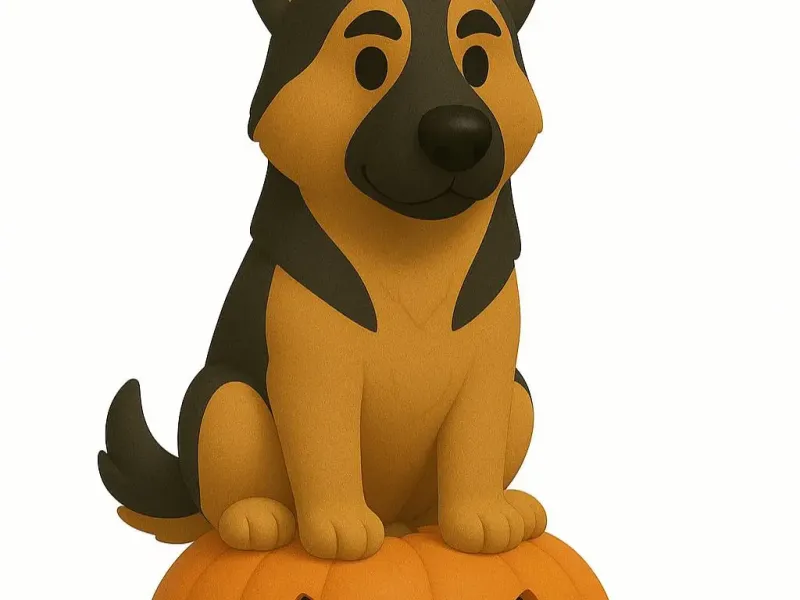 Germen Shepered Sitting on Halloween pumpkin AI genreated
