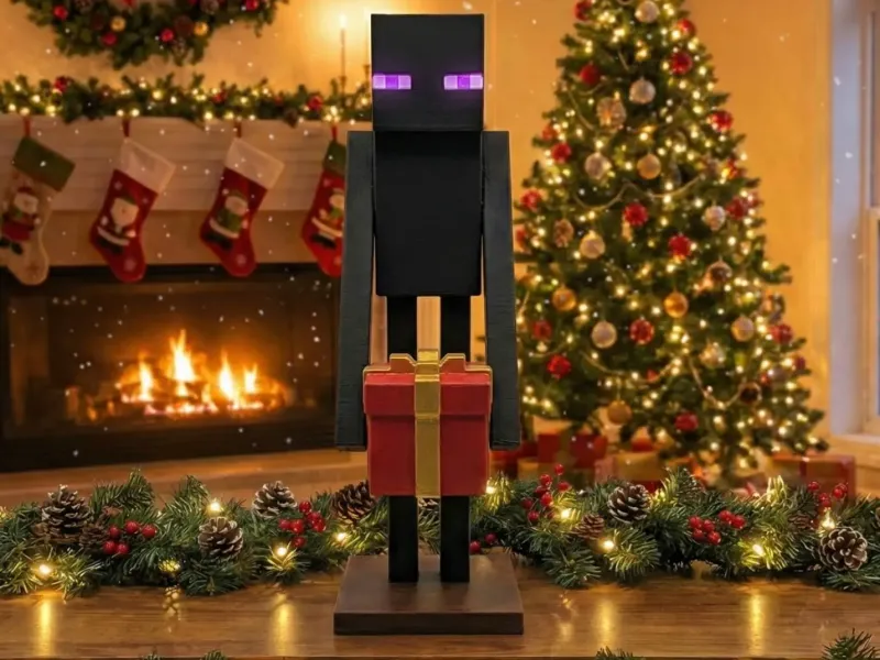 Festive Enderman with Gift - Minecraft Xmas Decor