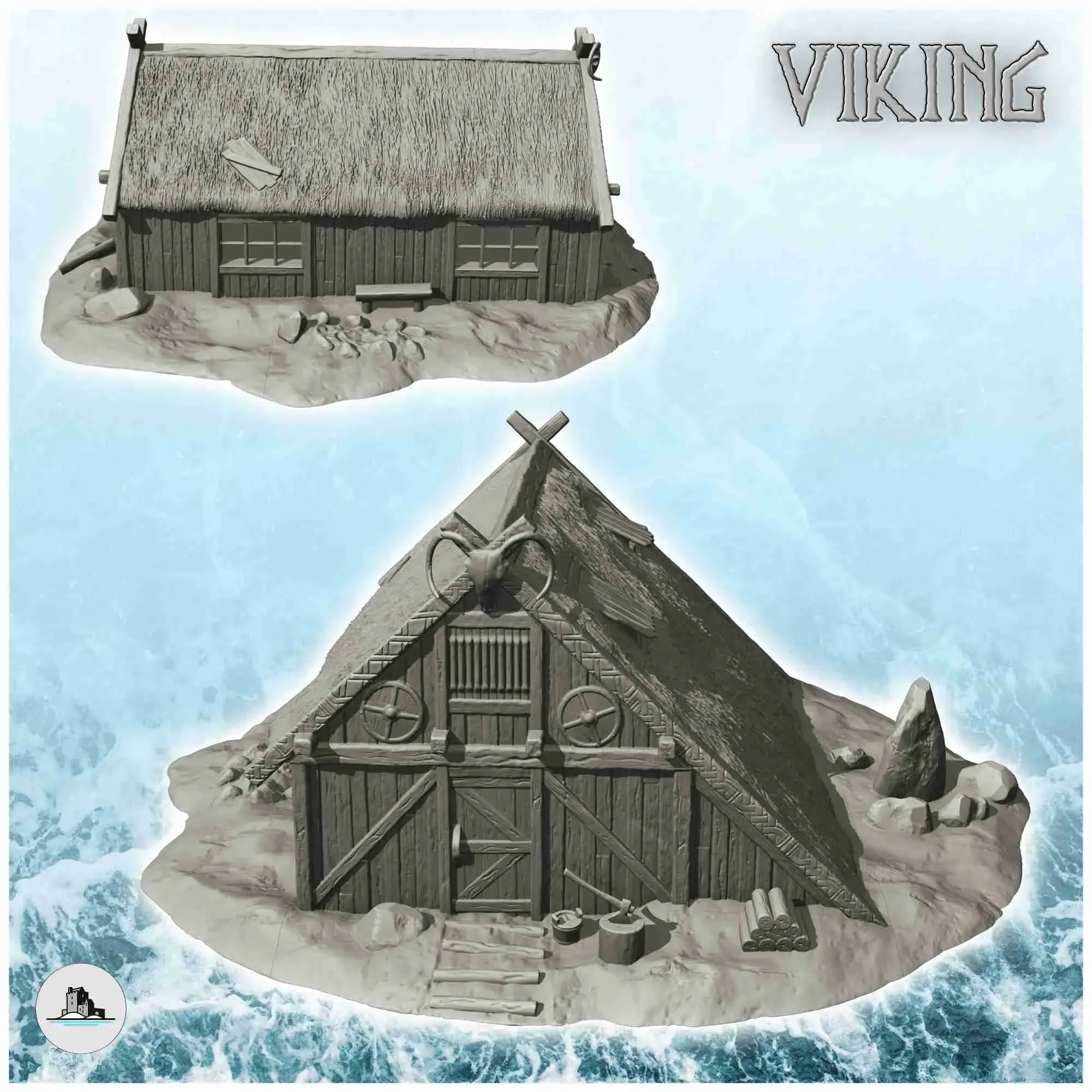 Viking house with sloping roof and ram's head (13) - scenery
