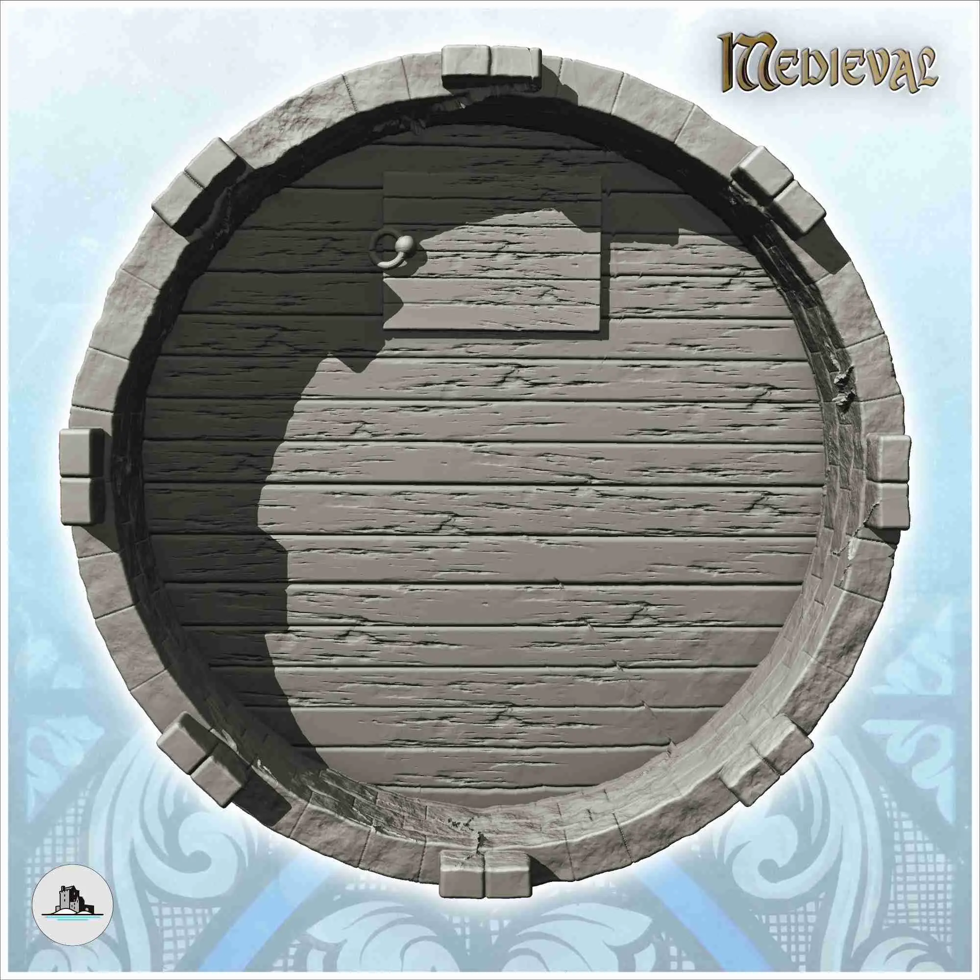 Gran atalaya medieval redonda de piedra con puerta de madera (9) -