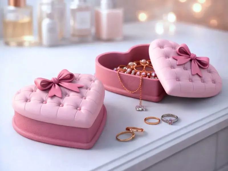 Puffy Heart Jewelry Box | Ribbon Bow Organizer
