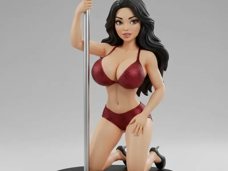 Ruby Nights – Red Glitter Pole Dancer Figurine