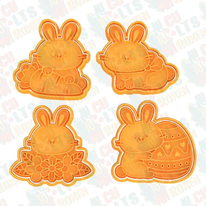 Easter bunnies cute cookie cutter set of 4