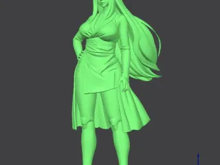 A girl in a dress with long hair and a low neckline